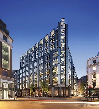 The completed building’s New Oxford Street façade