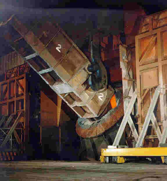 Scrap being loaded into the BOS furnace