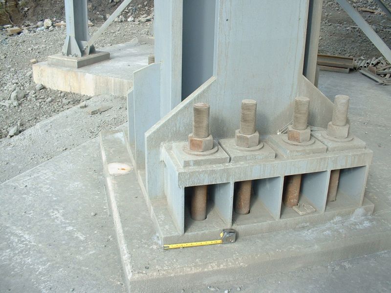 A base plate with holding down bolts (Image courtesy of Kiernan Structural Steel Ltd.)