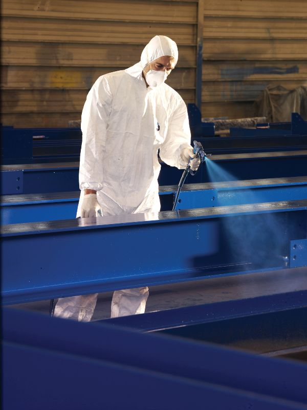 Coating application in the fabrication factory (Image courtesy of Hempel UK Ltd.)